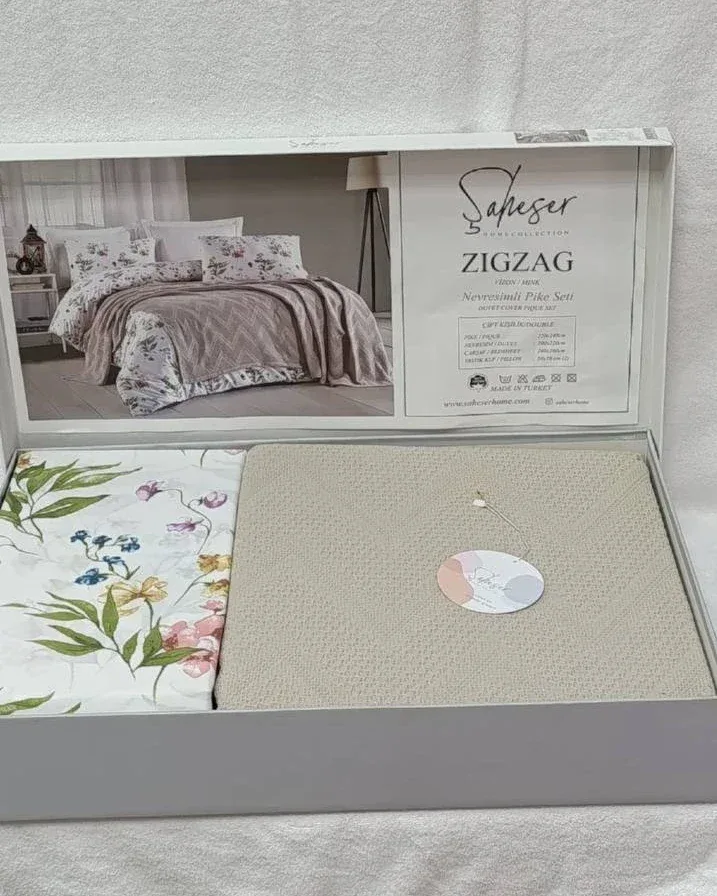 Постільна білизна з покривалом Zigzag, бавовна, євро розмір, мокко, фото 3