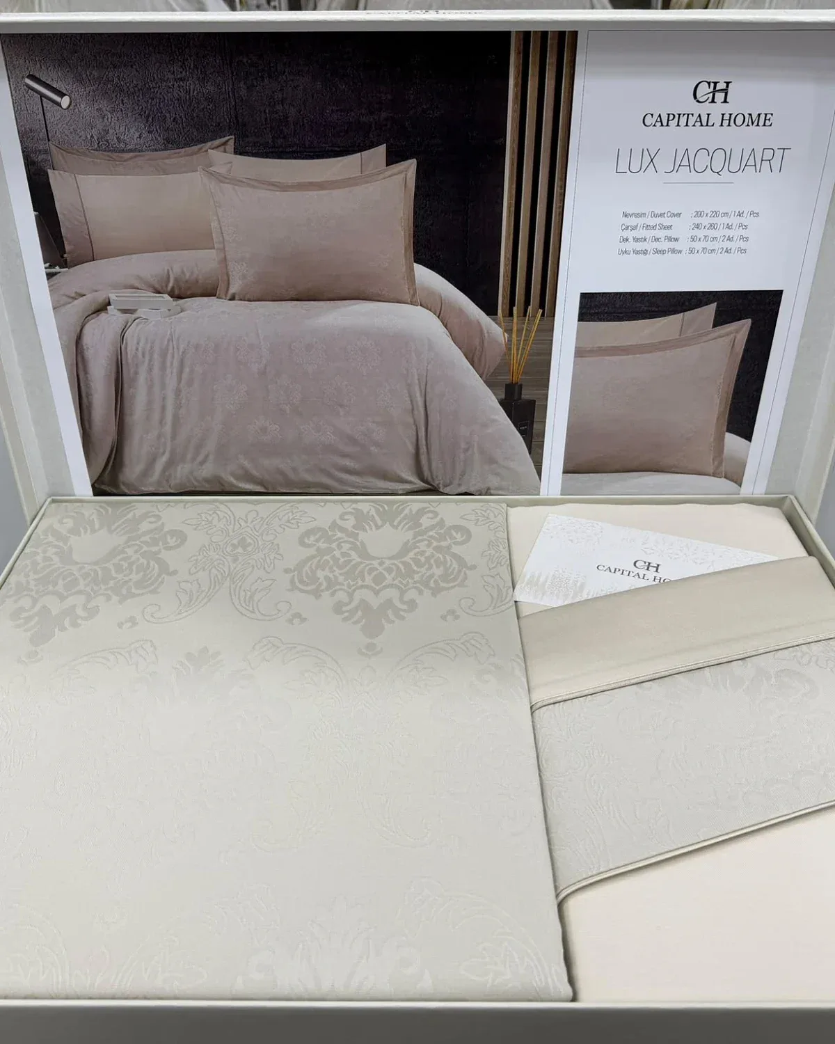 Постільна білизна Capital Home Lux Jacquard, сатин-жакард, євро, бежевий, фото 4