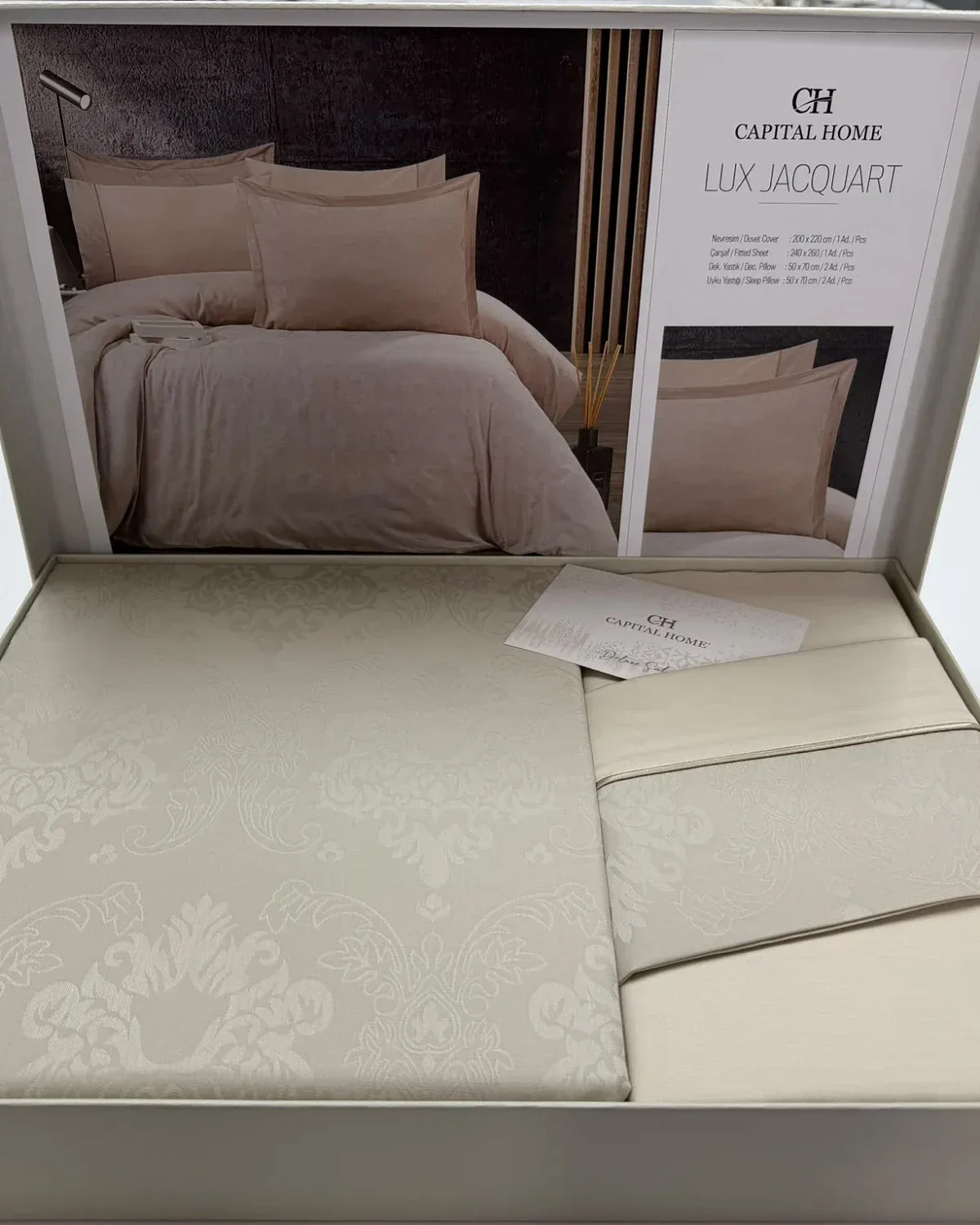 Постільна білизна Capital Home Lux Jacquard, сатин-жакард, євро, візон, фото 4