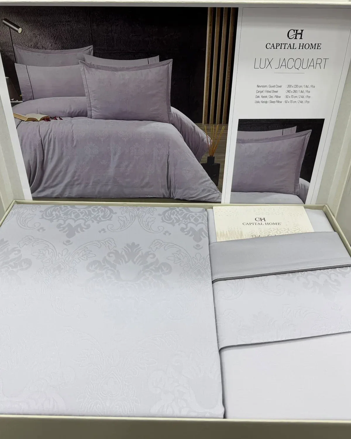 Постільна білизна Capital Home Lux Jacquard, сатин-жакард, євро, сірий, фото 4