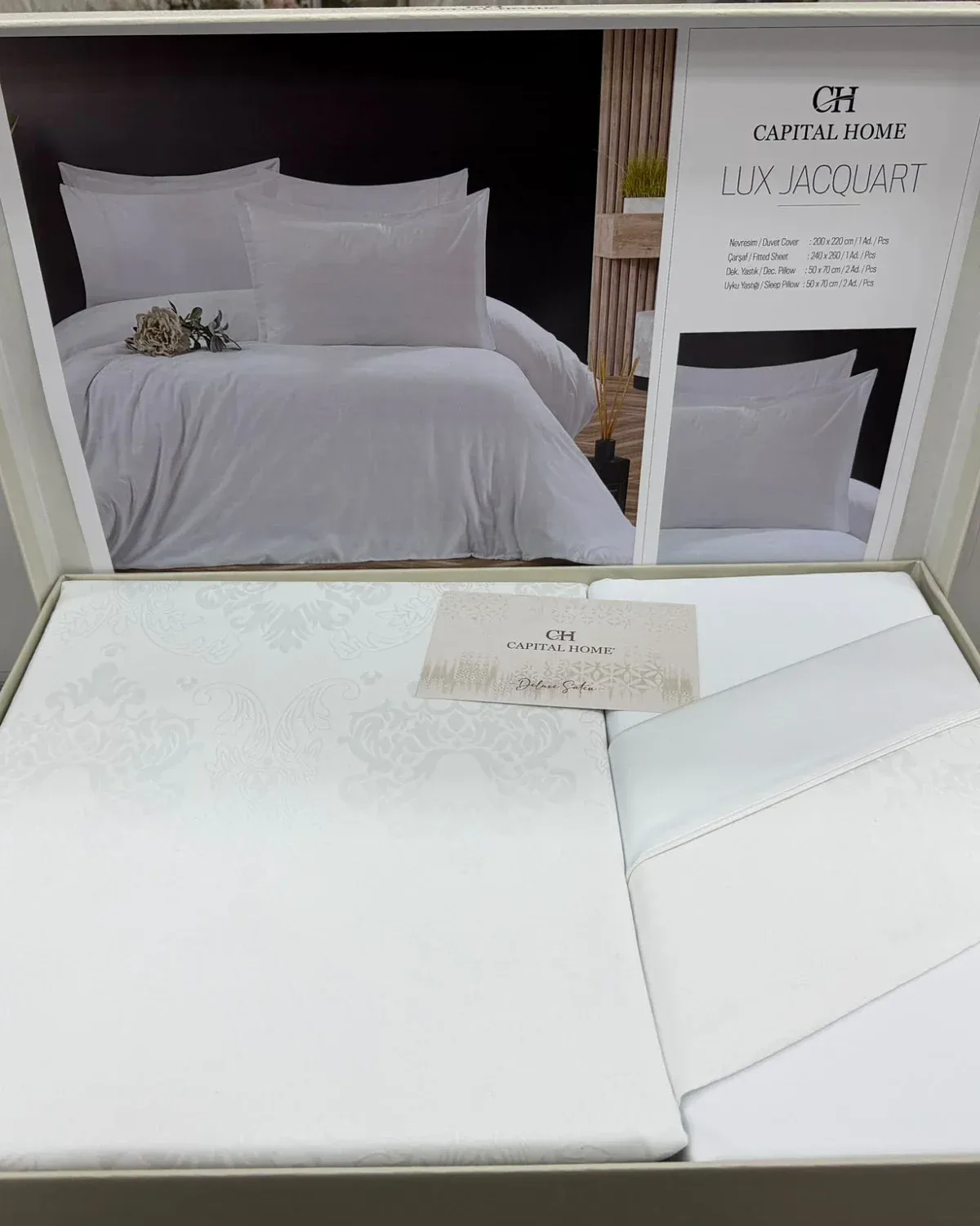Постільна білизна Capital Home Lux Jacquard, сатин-жакард, євро, білий, фото 4