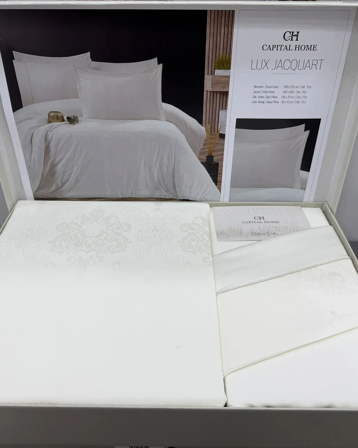 Постільна білизна Capital Home Lux Jacquard, сатин-жакард, євро, кремовий, фото 4